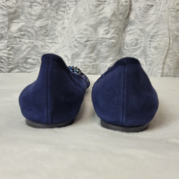 Stuart Weitzman Suede Flats navy jeweled size 10 N - Picture 5 of 11